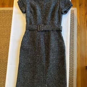 Black tweed dress.  Belt and pockets.